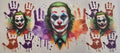 Joker wrap with colorful handprint artwork.