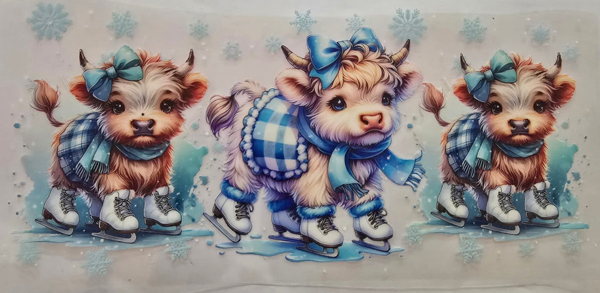 Winter Highland cows skating