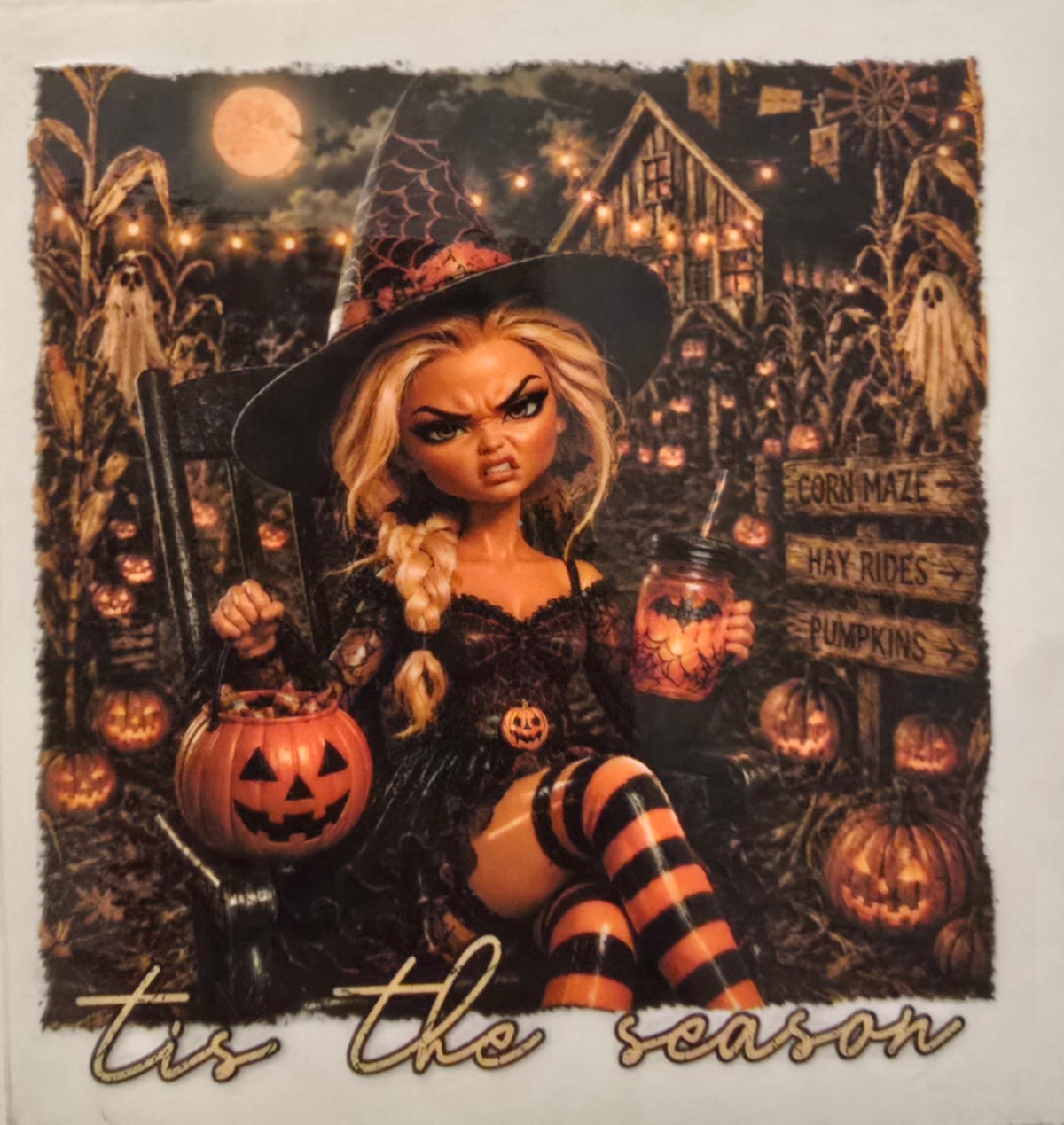 Halloween witch in a pumpkin corn maze for tis the season