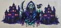 Ghostface in a purple haunted house Halloween wrap