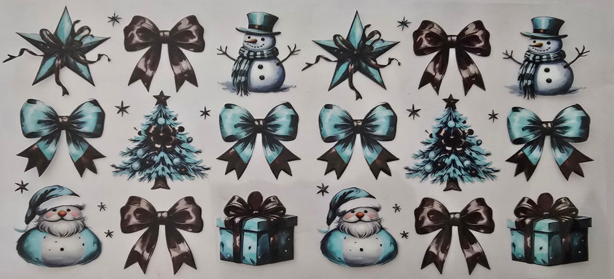 Teal and Black Bows Snowmen Wrap