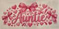 Pink Auntie lettering with pink bows and hearts