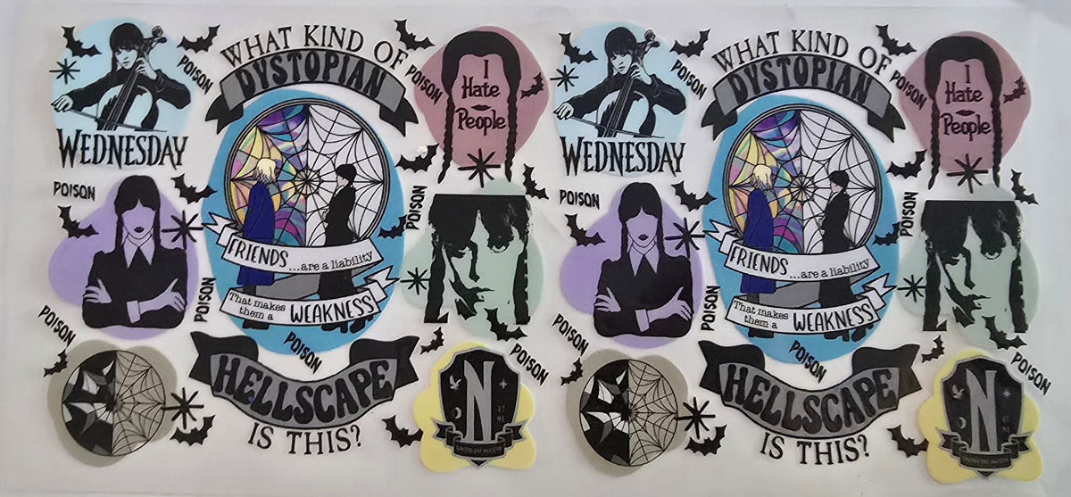 Wednesday Nevermore collage with cobwebs and Halloween details