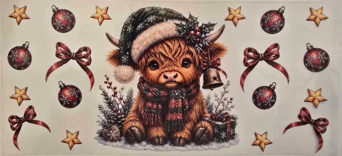 Plaid Scarf Highland Calf and Ornaments Wrap