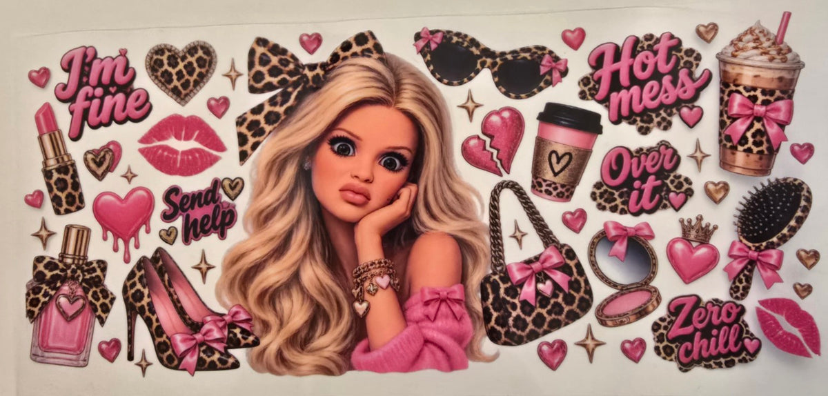 Blonde glam girl with leopard print and pink bows