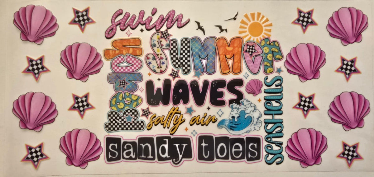 Summer waves, salty air, sandy toes and pink seashells wrap