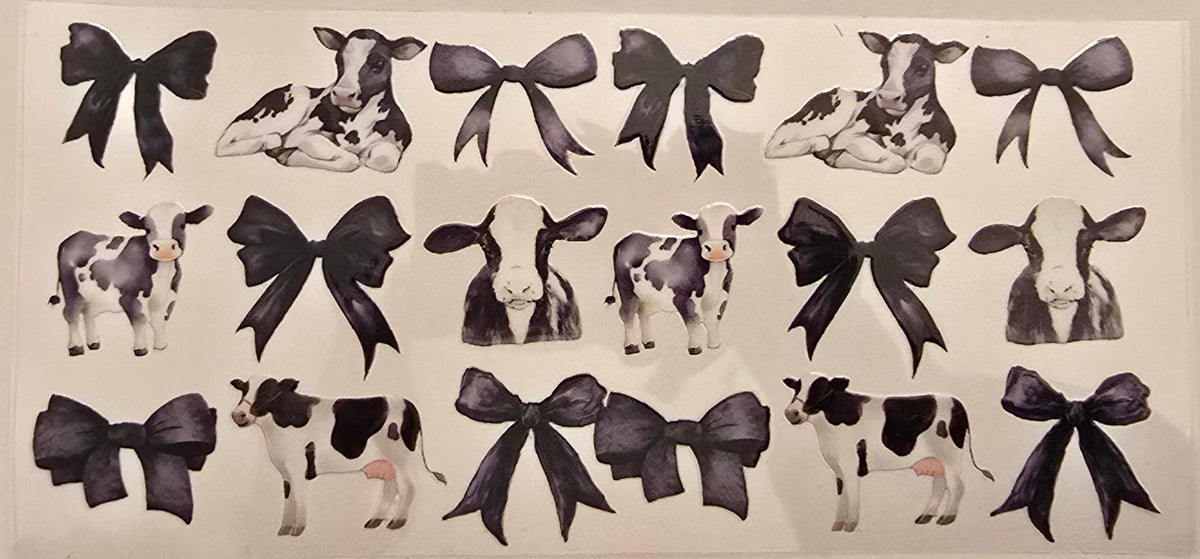 Black and white cows and bows wrap design