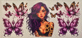 44 Tattoo Girl with Purple Butterflies
