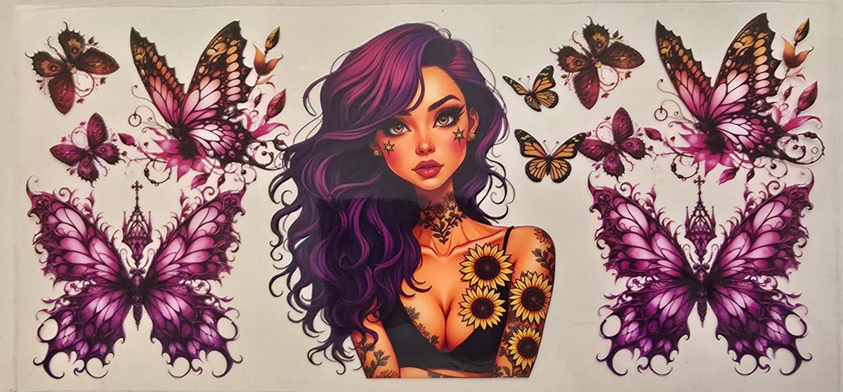 44 Tattoo Girl with Purple Butterflies