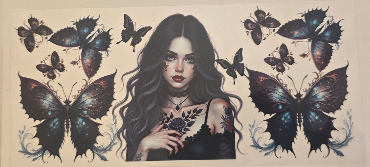 45 Tattoo Girl with Dark Butterflies
