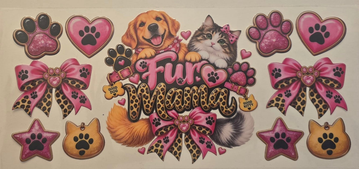 Fur Mama dog and cat wrap with pink bows and paw prints
