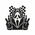Black and white ghost mask bow 3D straw topper