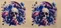 Blue & Purple Floral Skull Pair Wrap