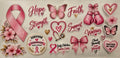 Breast cancer awareness wrap with pink ribbon, hope, faith, strength, support and survivor icons