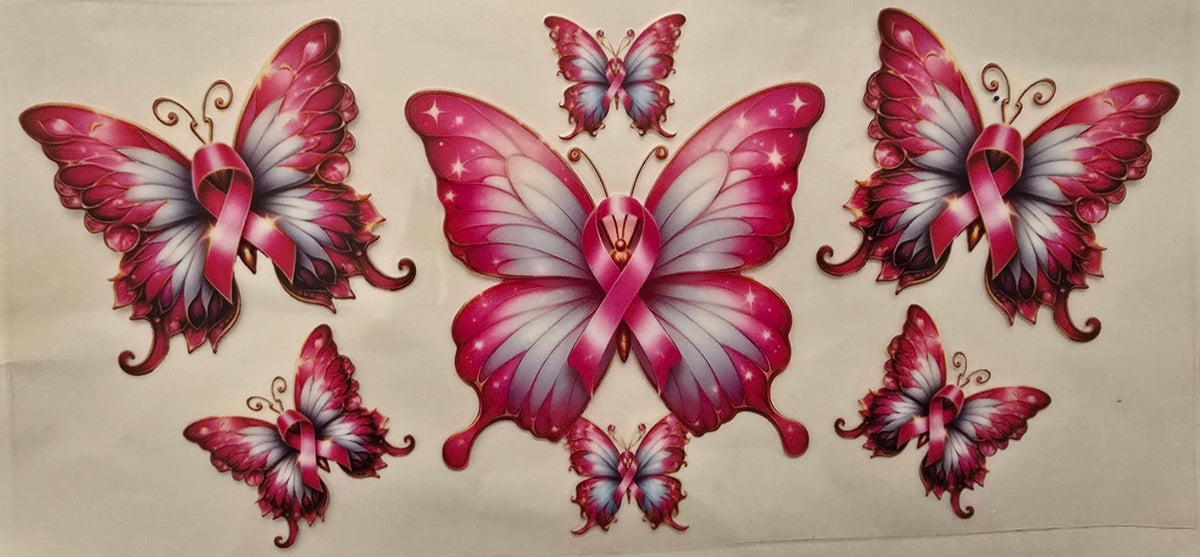 Breast cancer awareness wrap with pink butterflies and ribbon bodies
