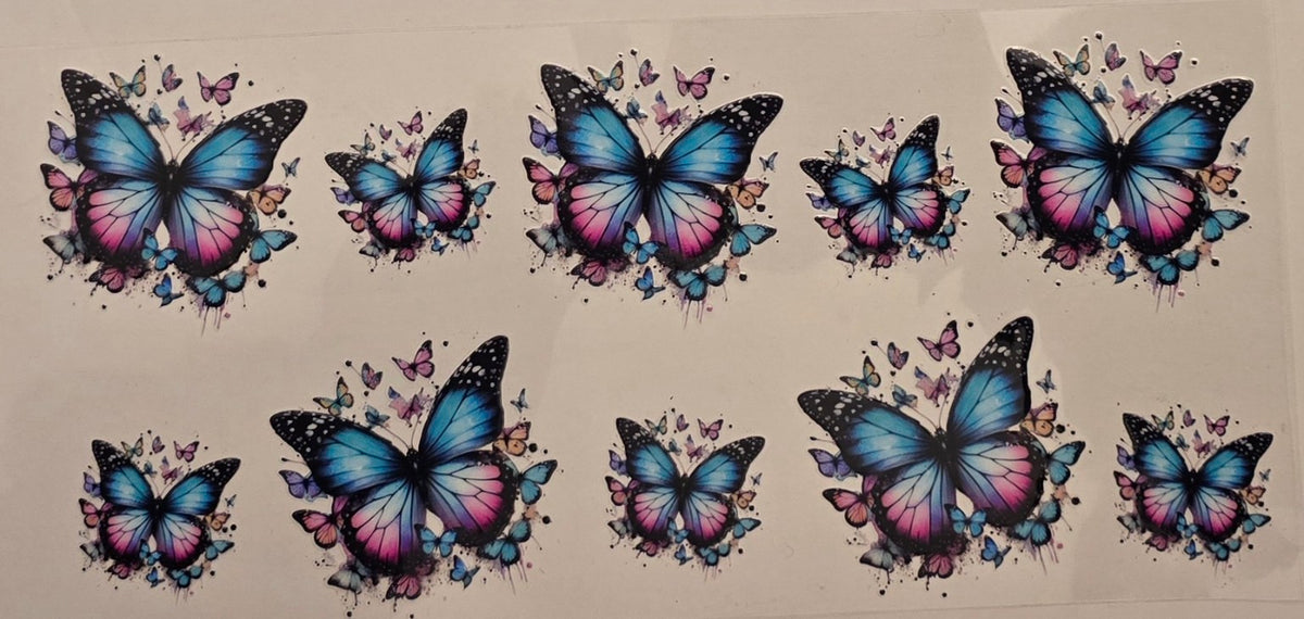 Blue and pink butterfly collage