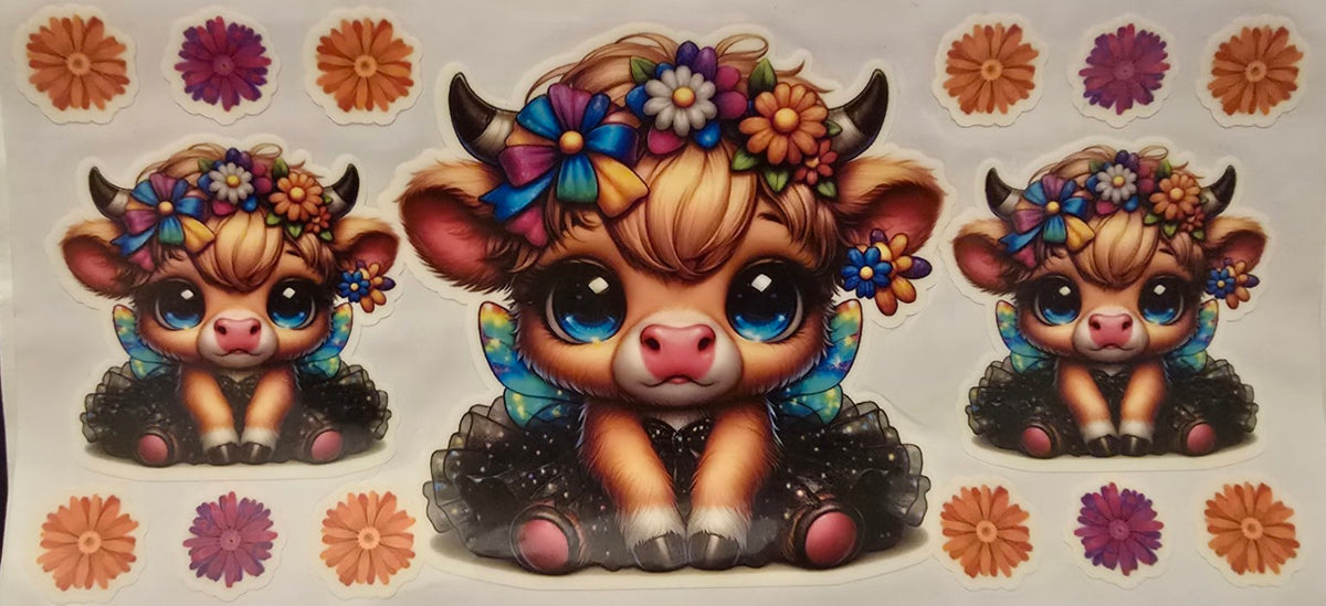 Colorful floral fairy Highland cow glow-in-the-dark wrap