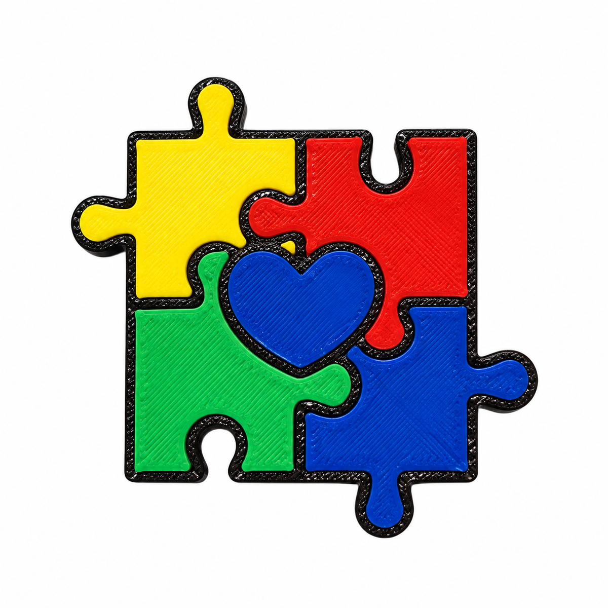 Colorful puzzle pieces heart 3D straw topper
