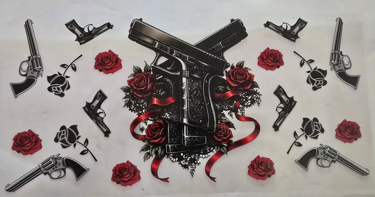 Black pistols and red roses wrap design