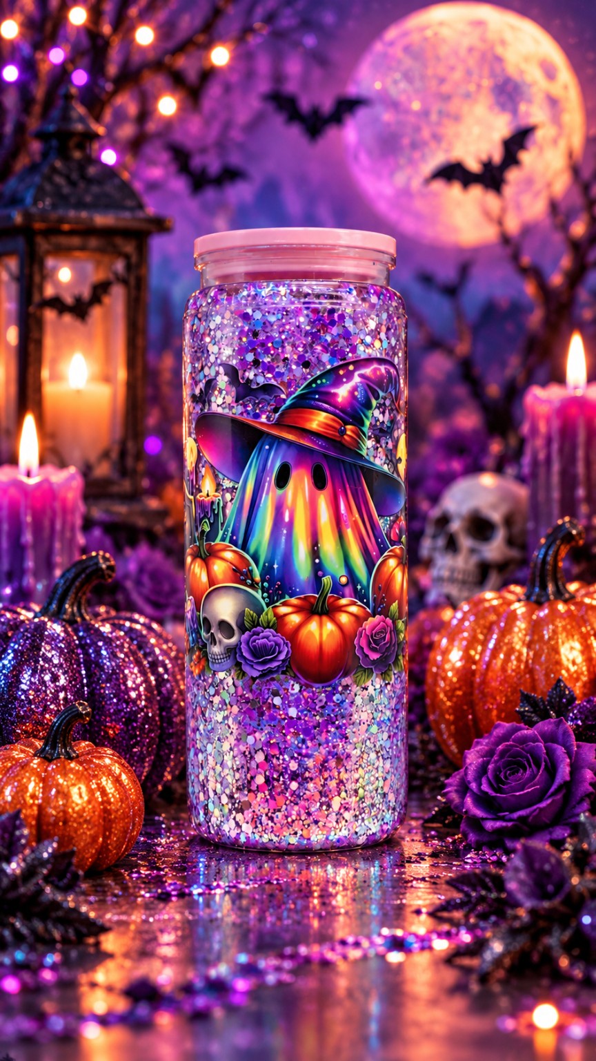 Ghost 20oz snowglobe tumbler with handle