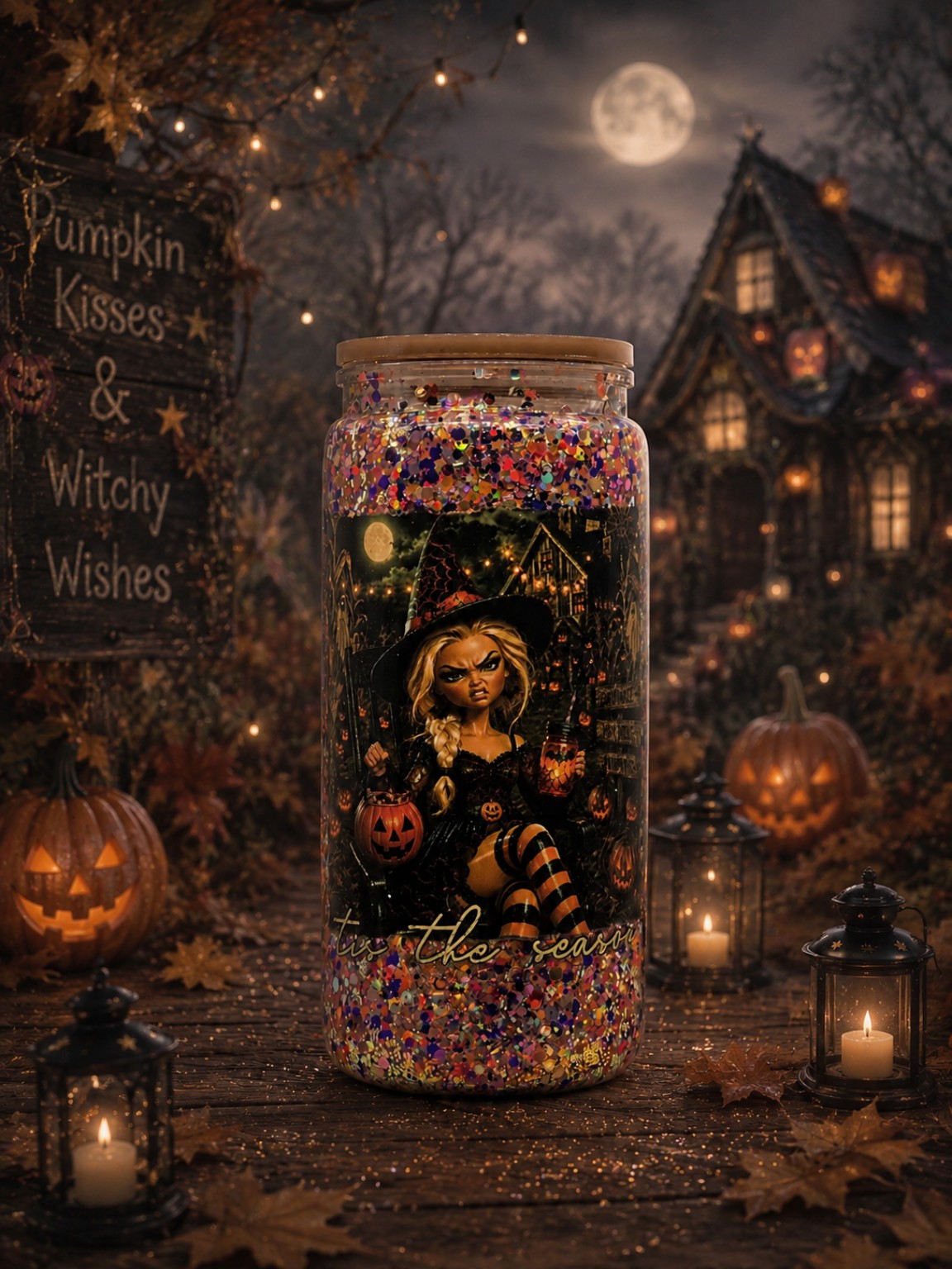 Halloween Barbie 20oz tall snowglobe tumbler