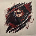 Freddy Krueger horror design with a slash background and blood splatter