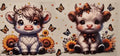 Highland Cow Baby Pair Sunflowers & Butterflies Wrap