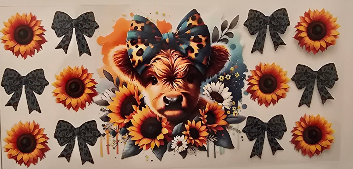 Highland Cow Leopard Bow & Sunflowers Wrap