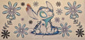 Blue cartoon character among flowers wrap design