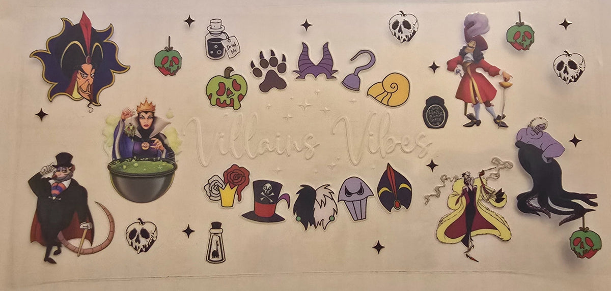 Animated villain characters and themed icons wrap