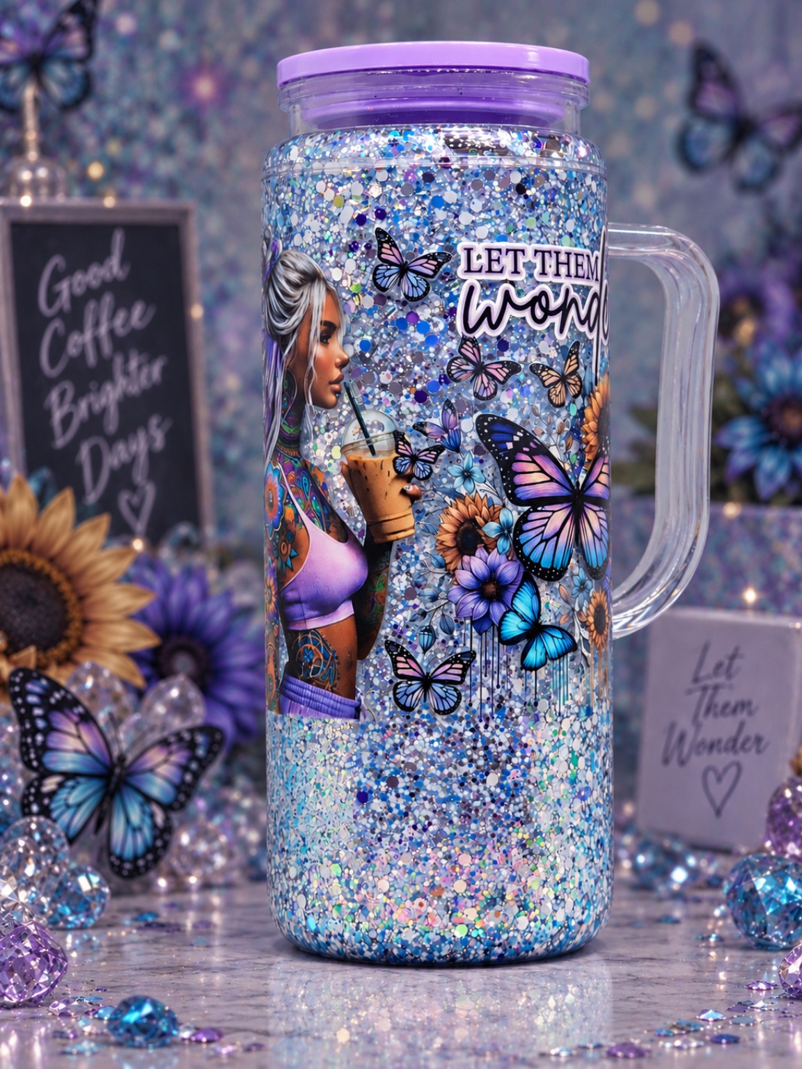 Let Them Wonder 20oz snowglobe tumbler with handle