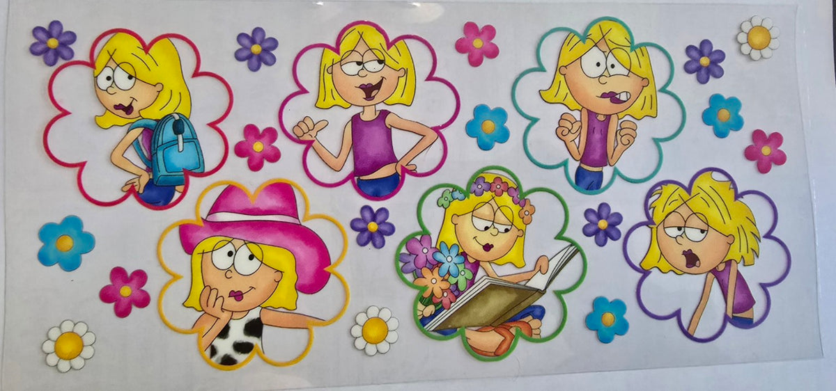Lizzie McGuire cartoon characters and flowers