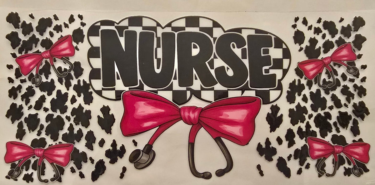 Nurse cow print pink bow wrap design