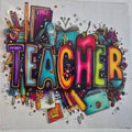 Colorful teacher typography with school supplies