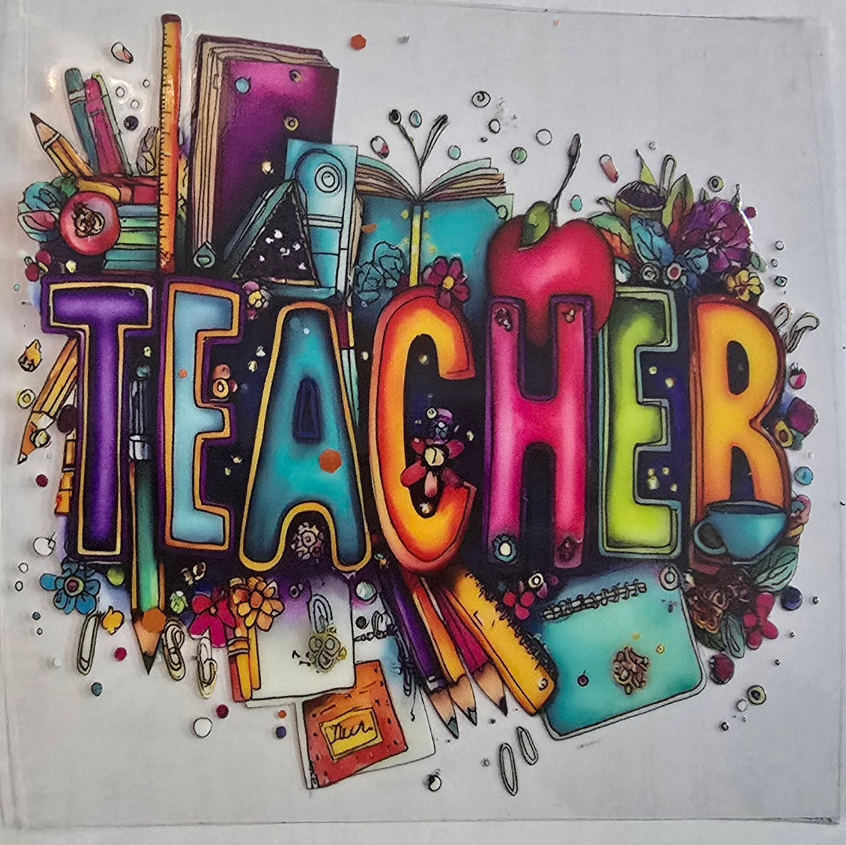 Colorful teacher typography with school supplies
