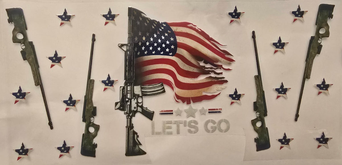 Patriotic American flag wrap with rifle graphics