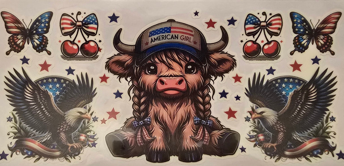 Patriotic American Girl Highland cow glow-in-the-dark wrap