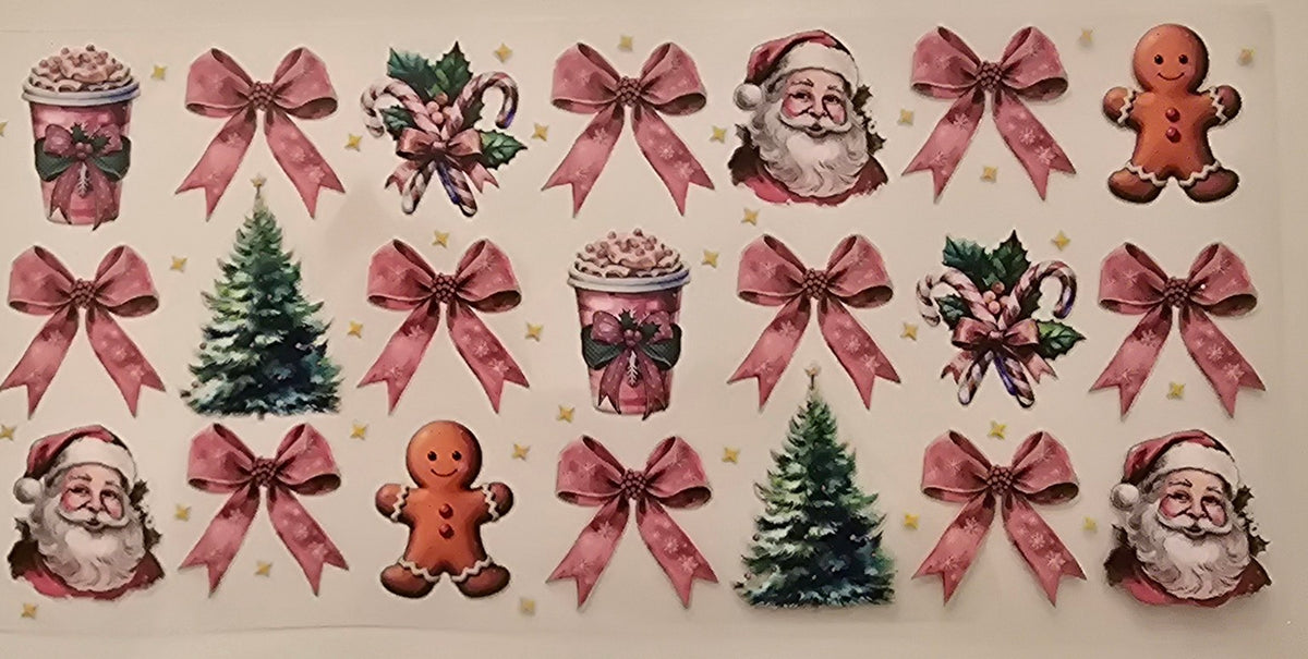 Pink Bows Santa Gingerbread Christmas Wrap