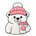 Pink winter bear with cup 3D straw topper