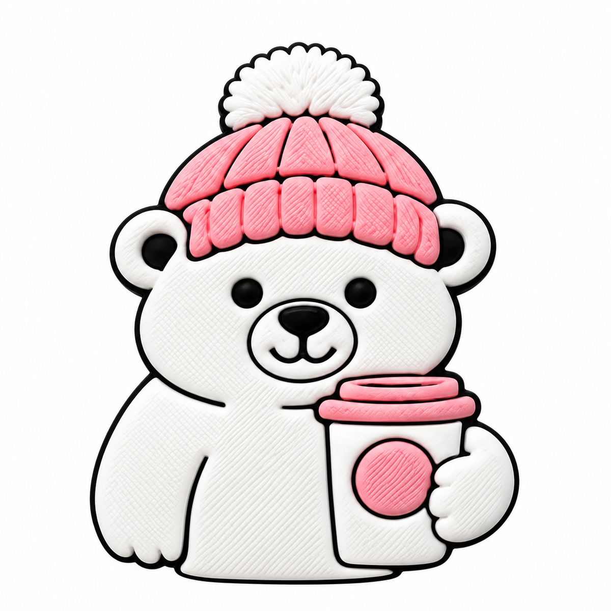 Pink winter bear with cup 3D straw topper