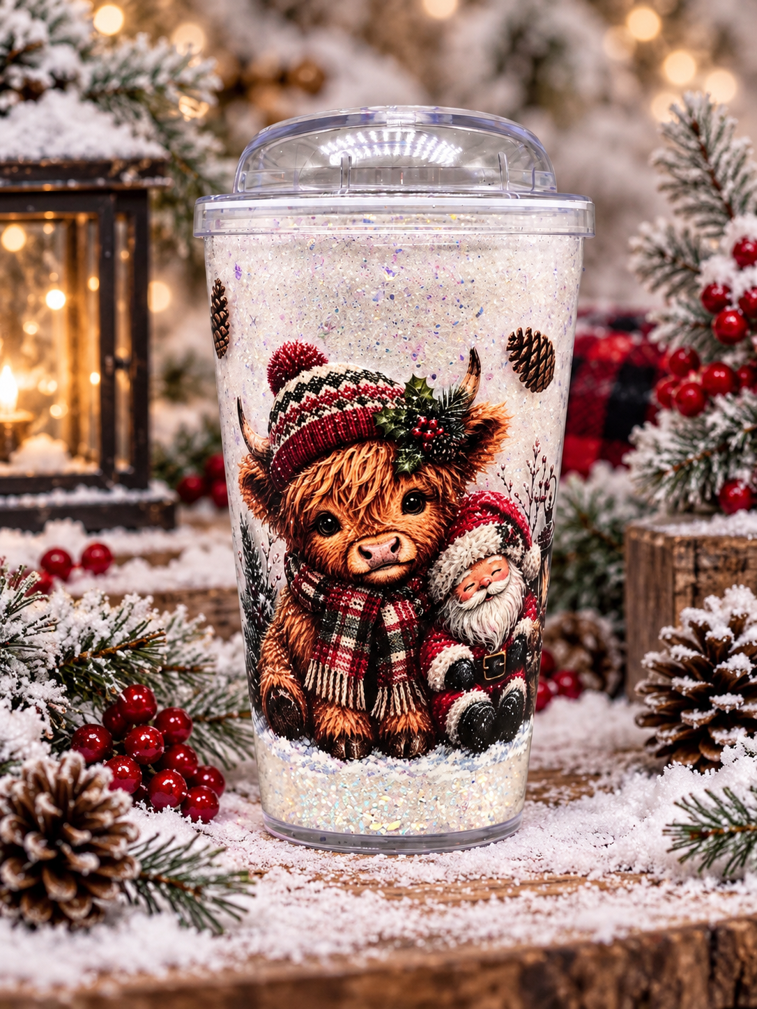 Highland Cow Christmas 16oz Coffee Sip Snowglobe