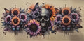 Skull with butterflies and sunflowers wrap design