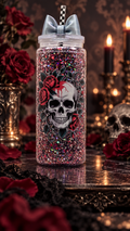 Skull & Roses 20oz with handle dry glitter snowglobe tumbler