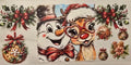 Snowman and reindeer Christmas wrap