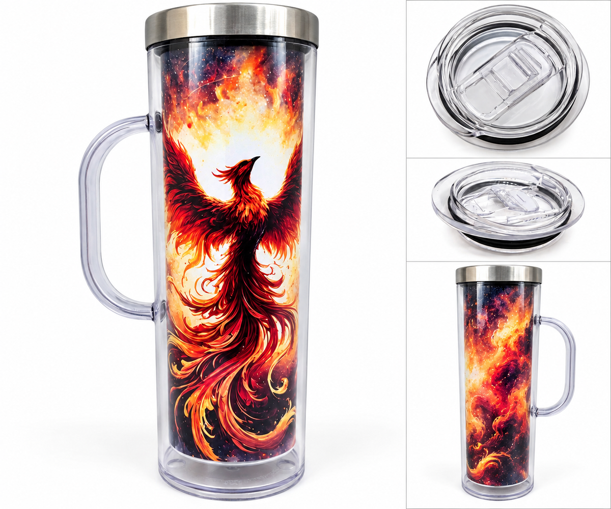 Sublimation Snowglobe 20oz Stainless Steel - Phoenix Rising with a Handle